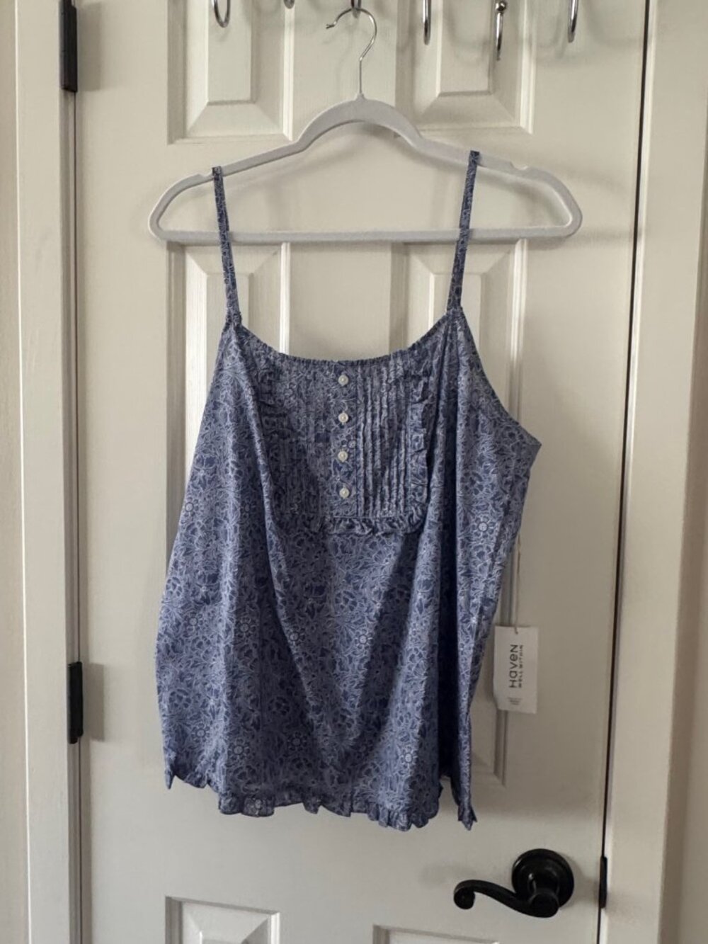 Haven Well Within Talbots Blue White Patterned Cami Camisole Sleep Shirt Large